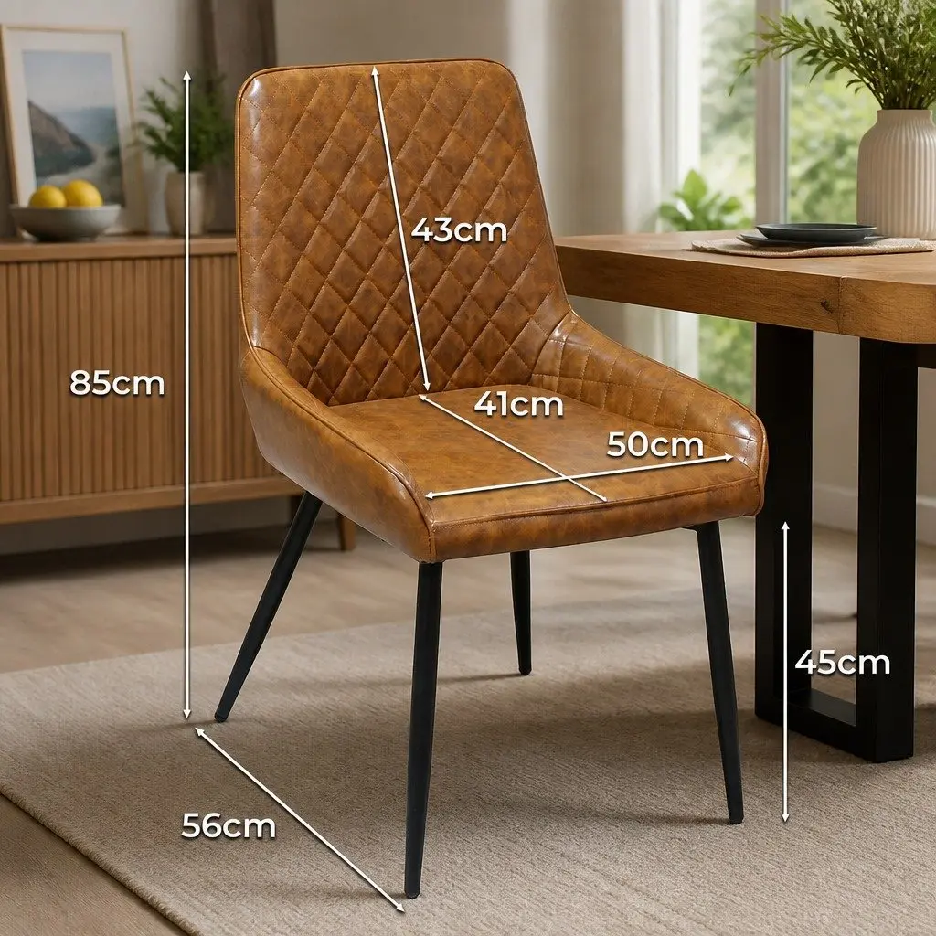Dining Chairs Contemporary Brown Padded Seat PU Faux Leather Steel Legs 8 Piece Set