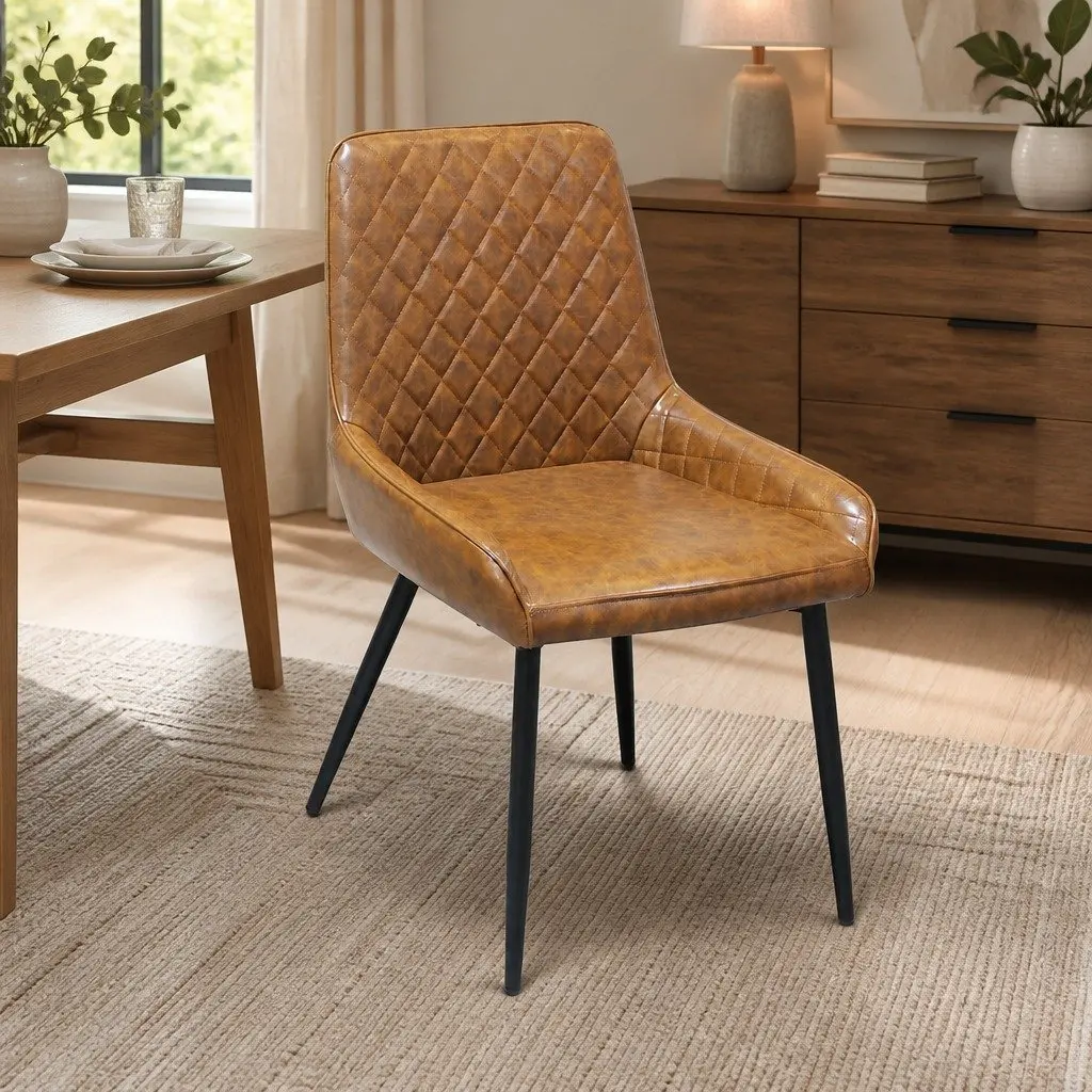 4 Piece Dining Chairs Steel Frame Brown Padded Seat PU Faux Leather
