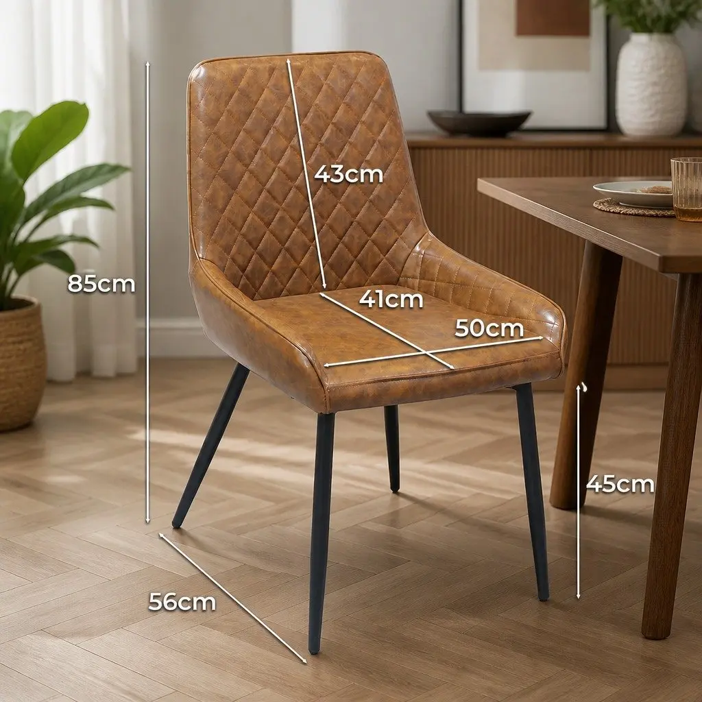4 Piece Dining Chairs Steel Frame Brown Padded Seat PU Faux Leather