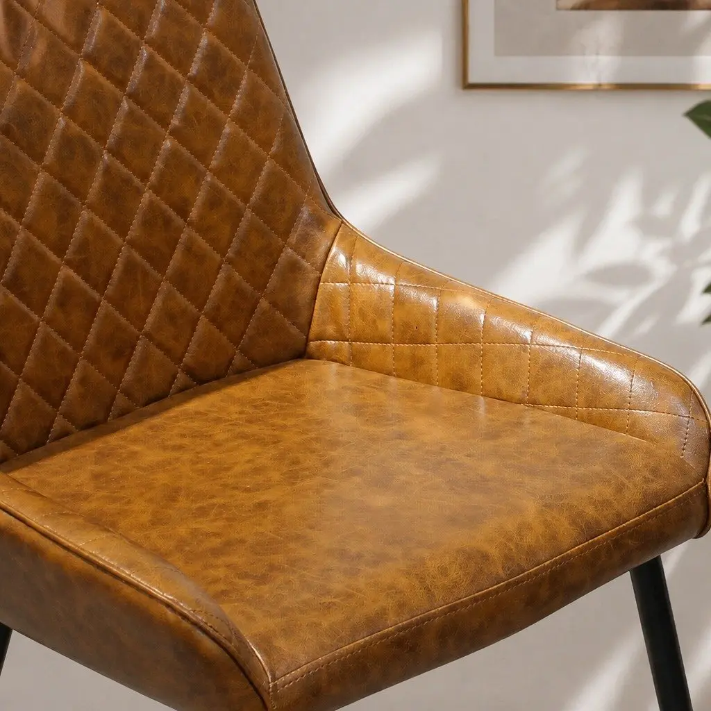 4 Piece Dining Chairs Steel Frame Brown Padded Seat PU Faux Leather