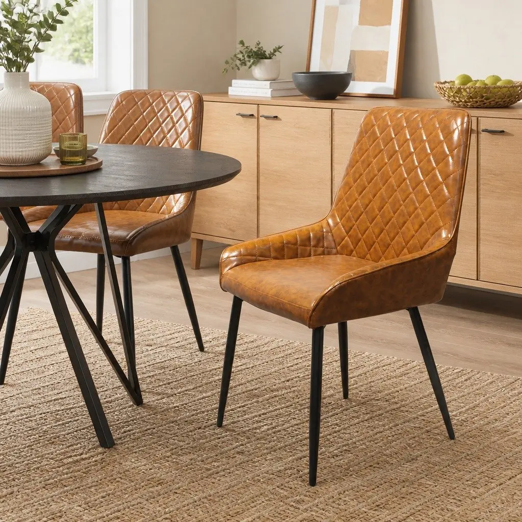4 Piece Dining Chairs Steel Frame Brown Padded Seat PU Faux Leather