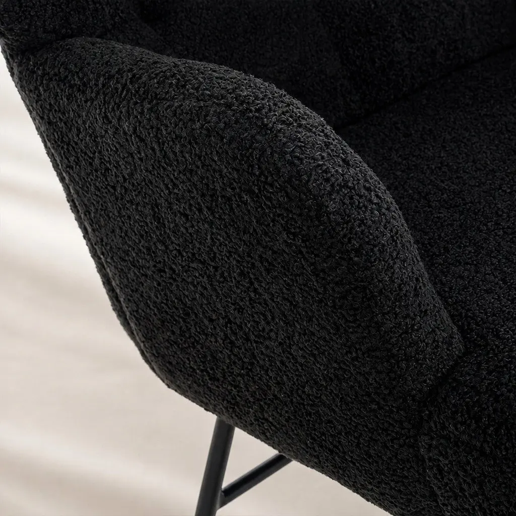 Rocking Chair Ergonomic Sherpa Fleece Grey Lounge Seat Metal Legs Home Furniture
