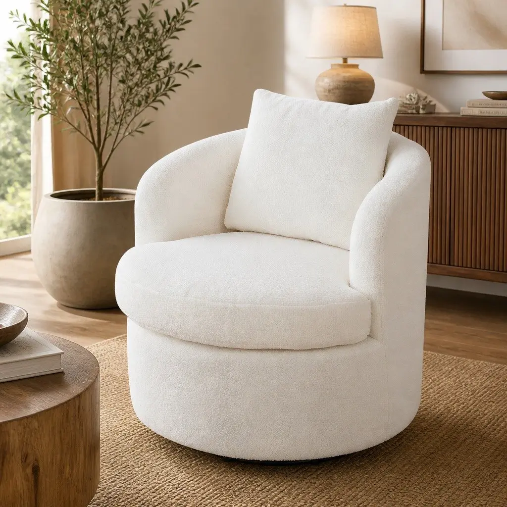 Swivel Armchair Sherpa Fleece Upholstery 360 Degree Rotating Single Sofa Accent Barrel