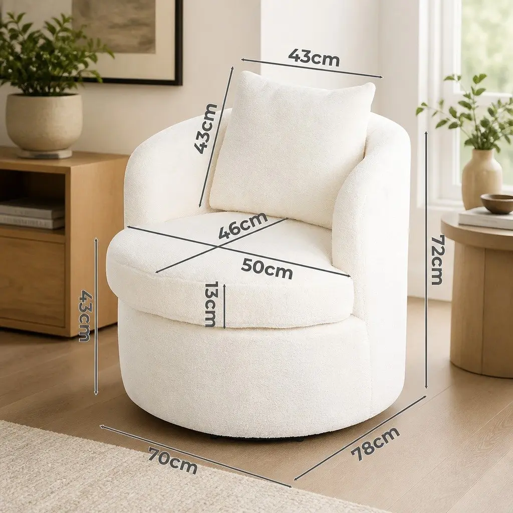 Swivel Armchair Sherpa Fleece Upholstery 360 Degree Rotating Single Sofa Accent Barrel