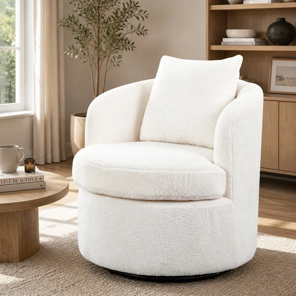 Swivel Armchair Sherpa Fleece Upholstery 360 Degree Rotating Single Sofa Accent Barrel