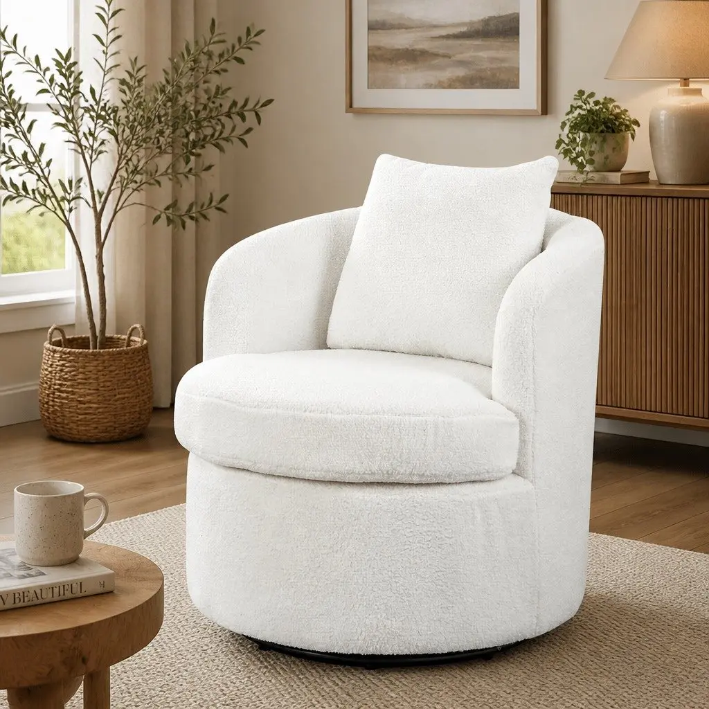 Swivel Armchair Sherpa Fleece Upholstery 360 Degree Rotating Single Sofa Accent Barrel