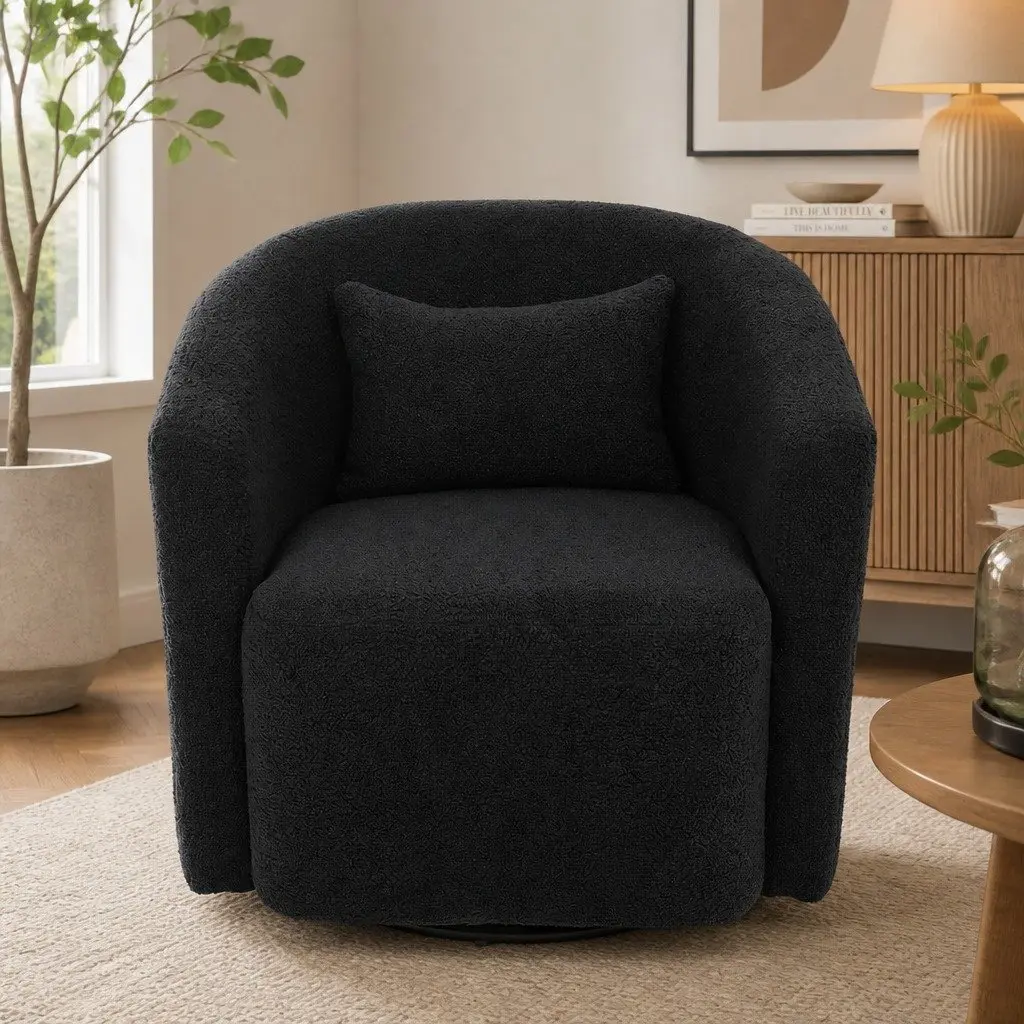 Swivel Armchair Modern Grey Fleece 360 Degree Accent Seat