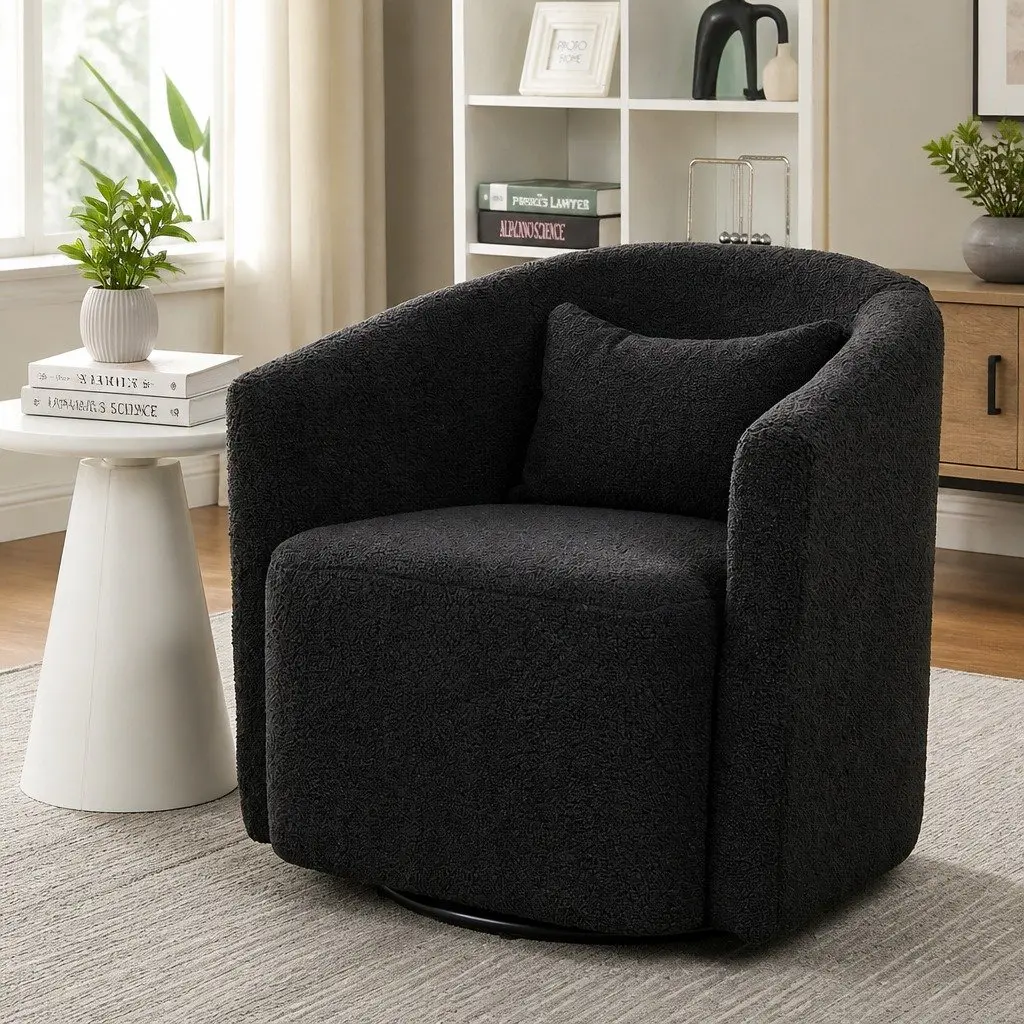 Swivel Armchair Modern Grey Fleece 360 Degree Accent Seat