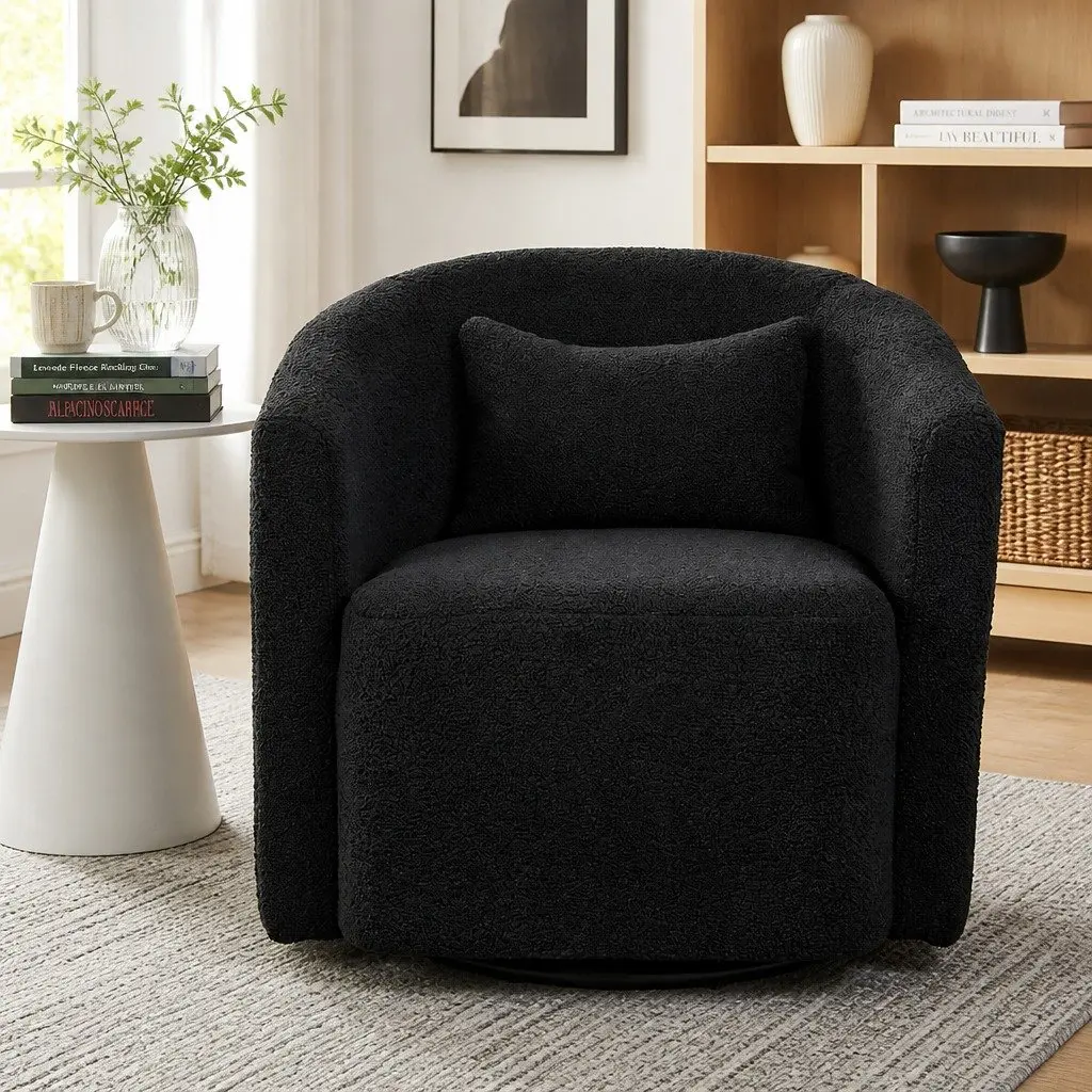 Swivel Armchair Modern Grey Fleece 360 Degree Accent Seat