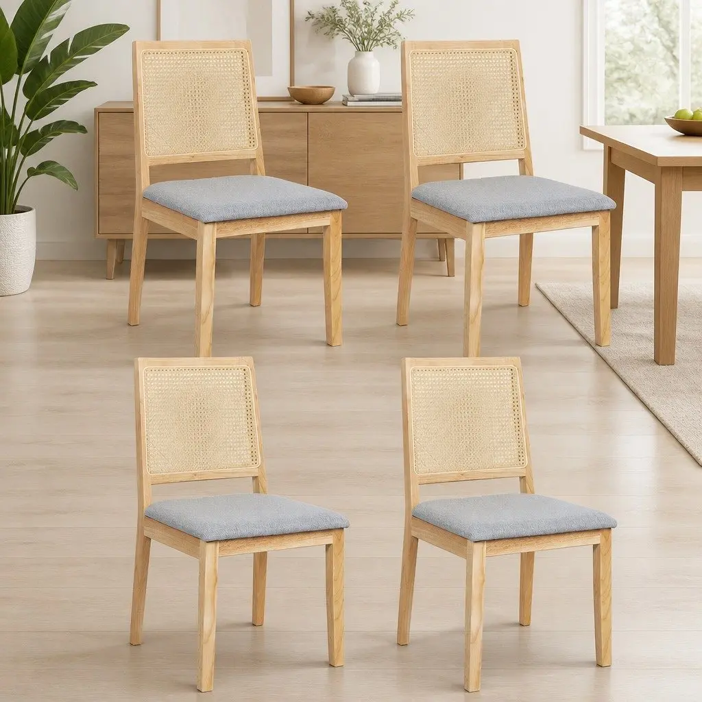 Set of 4 Armless Dining Chairs with Rattan Weave