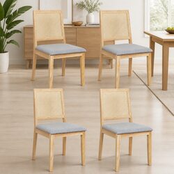 Set of 4 Armless Dining Chairs with Rattan Weave
