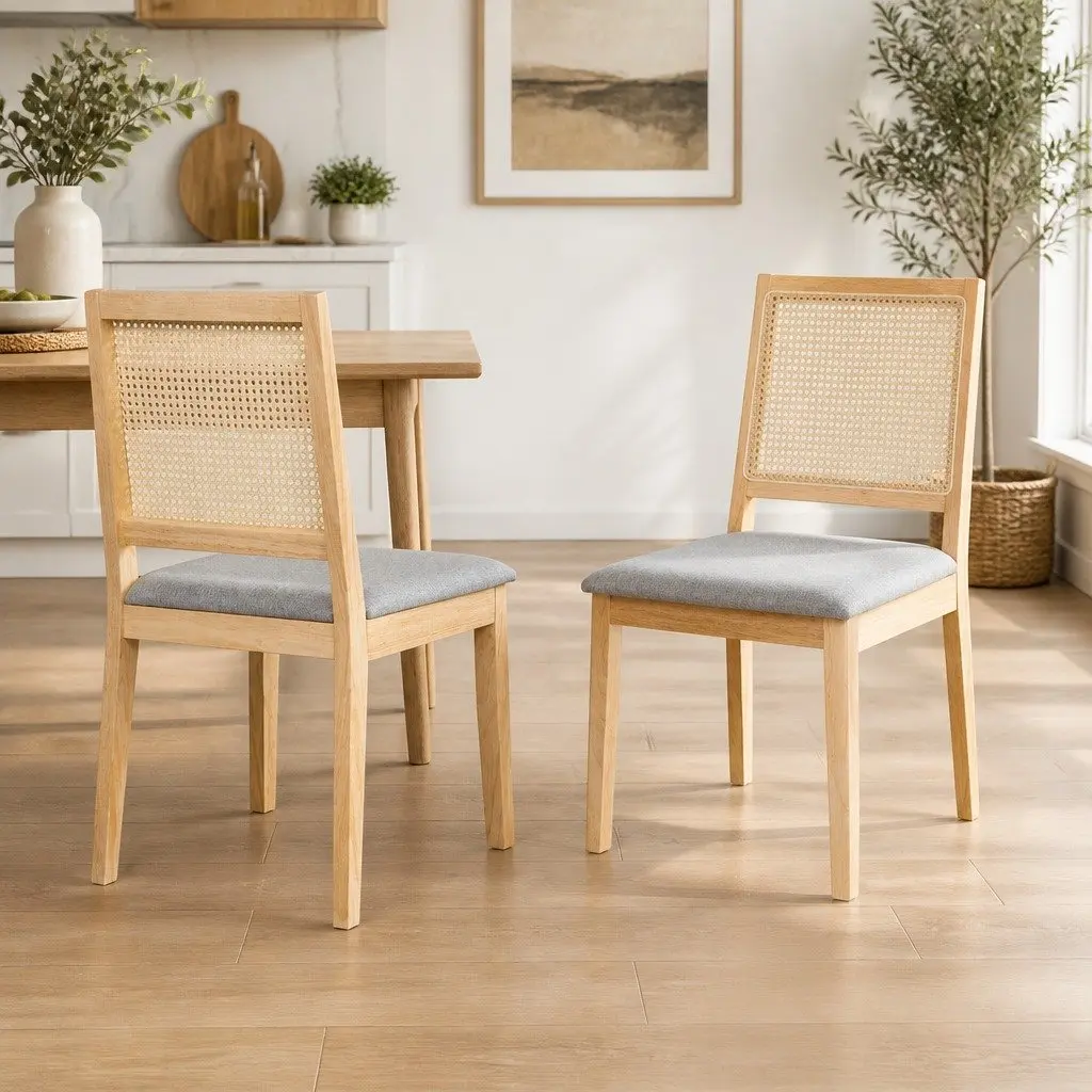 Set of 4 Armless Dining Chairs with Rattan Weave
