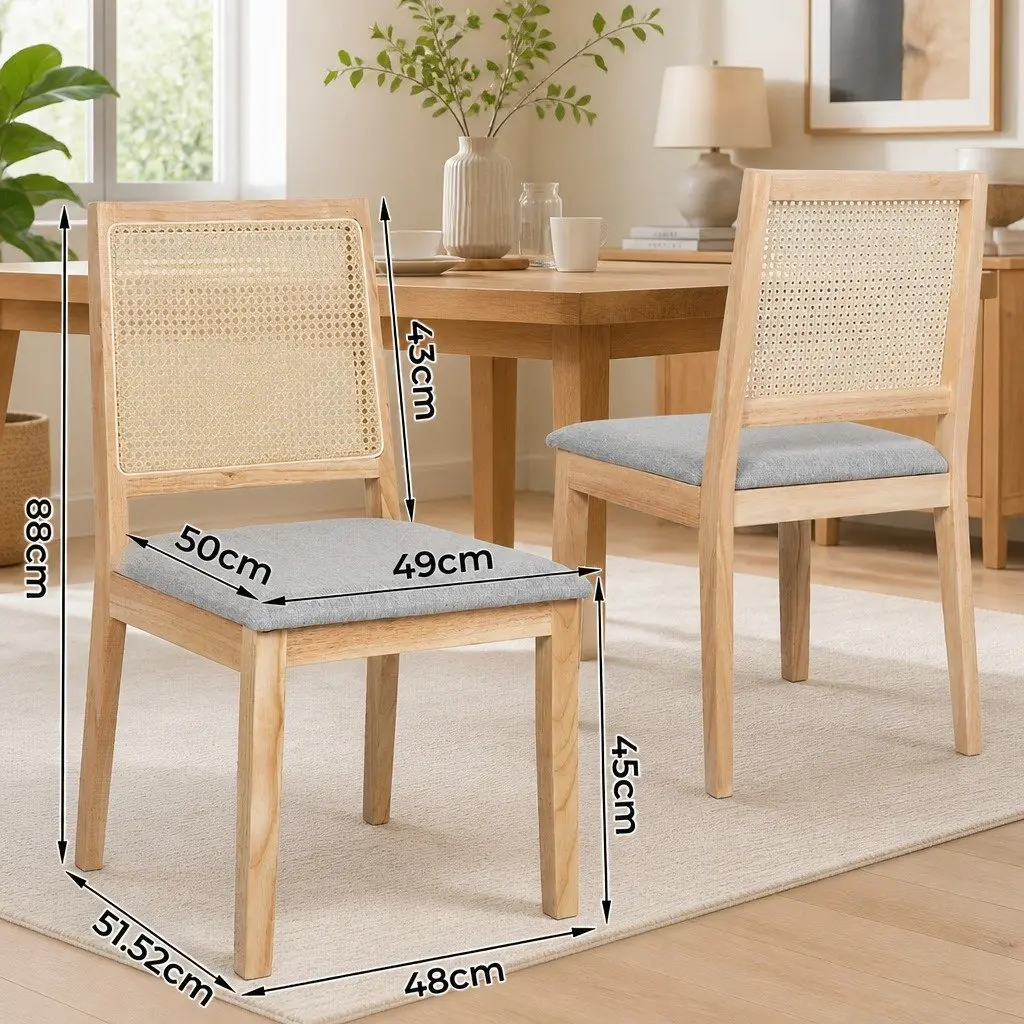 Set of 4 Armless Dining Chairs with Rattan Weave