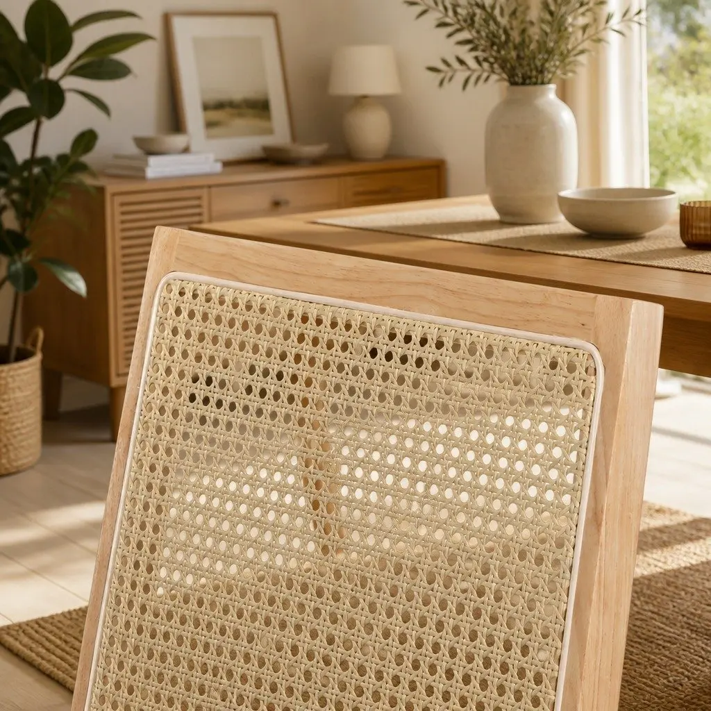 Set of 4 Armless Dining Chairs with Rattan Weave