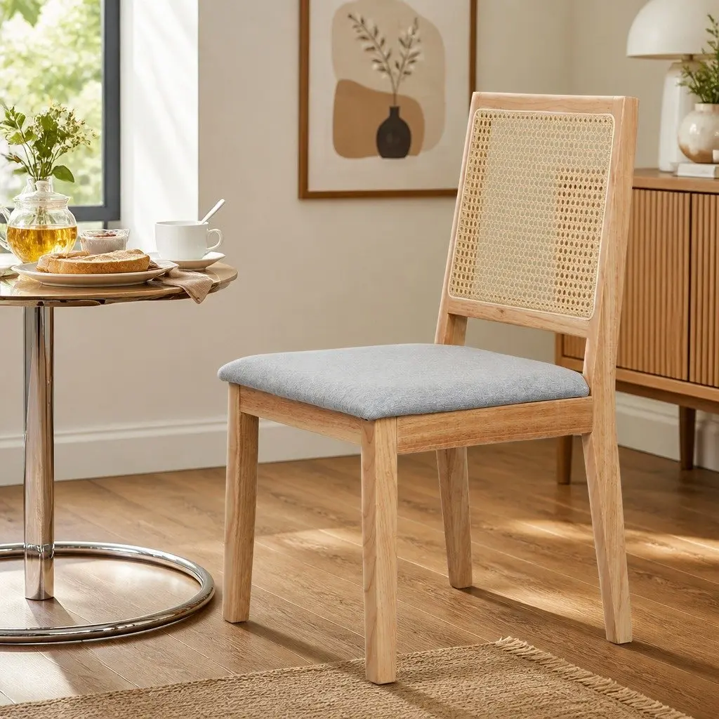 Set of 4 Armless Dining Chairs with Rattan Weave