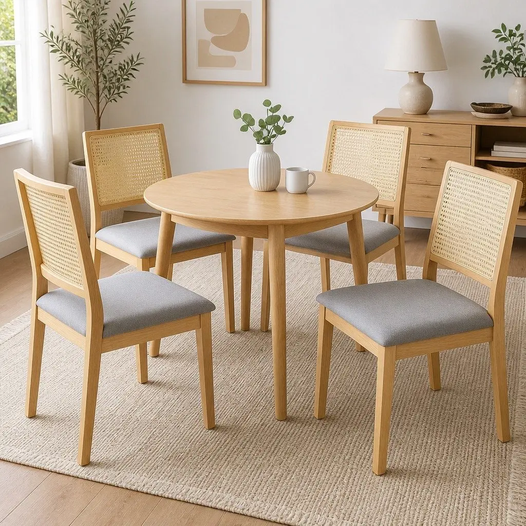 Set of 4 Armless Dining Chairs with Rattan Weave