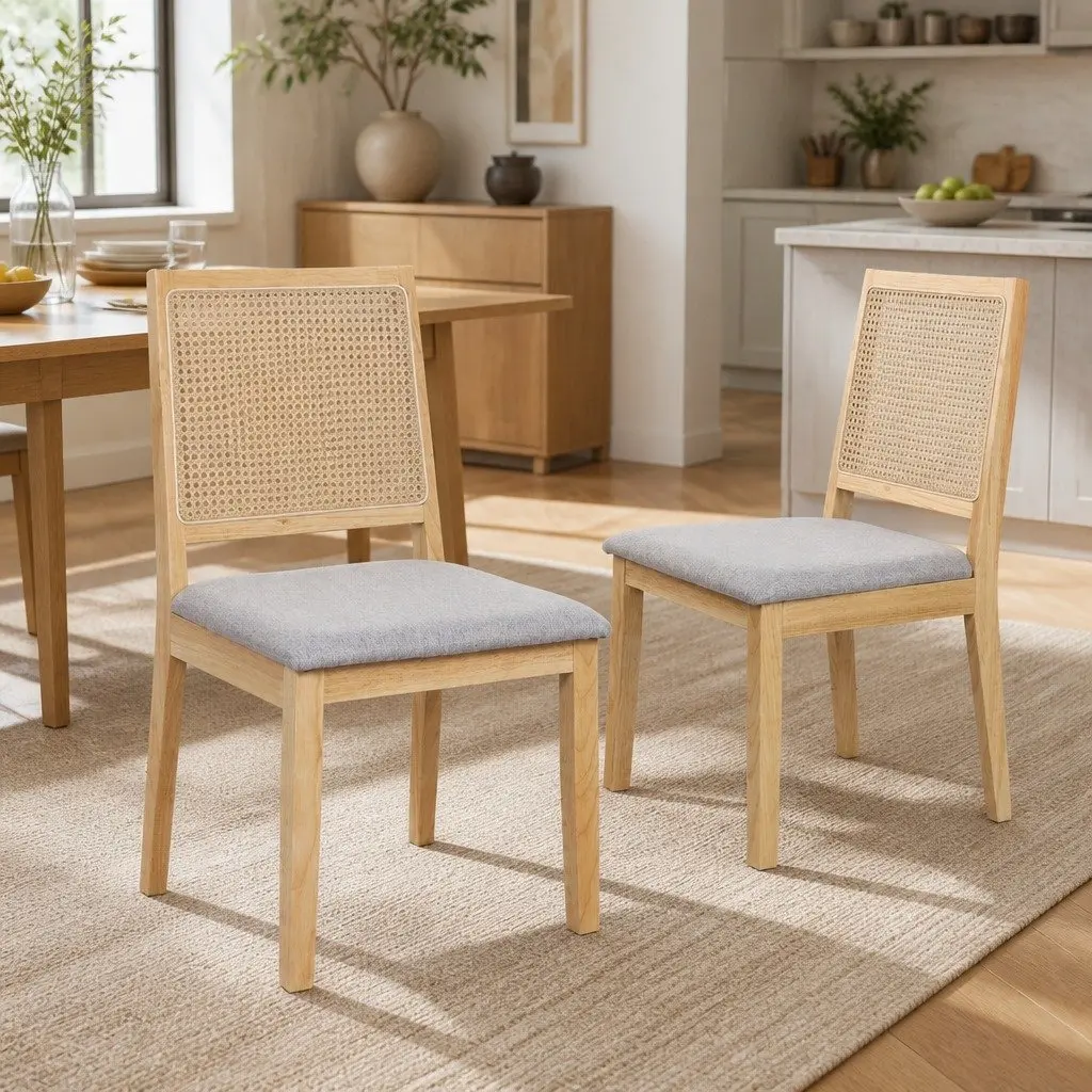 Set of 4 Armless Dining Chairs with Rattan Weave