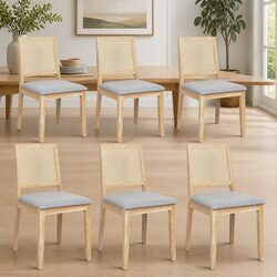 Set of 6 Armless Dining Chairs with Rattan Weave