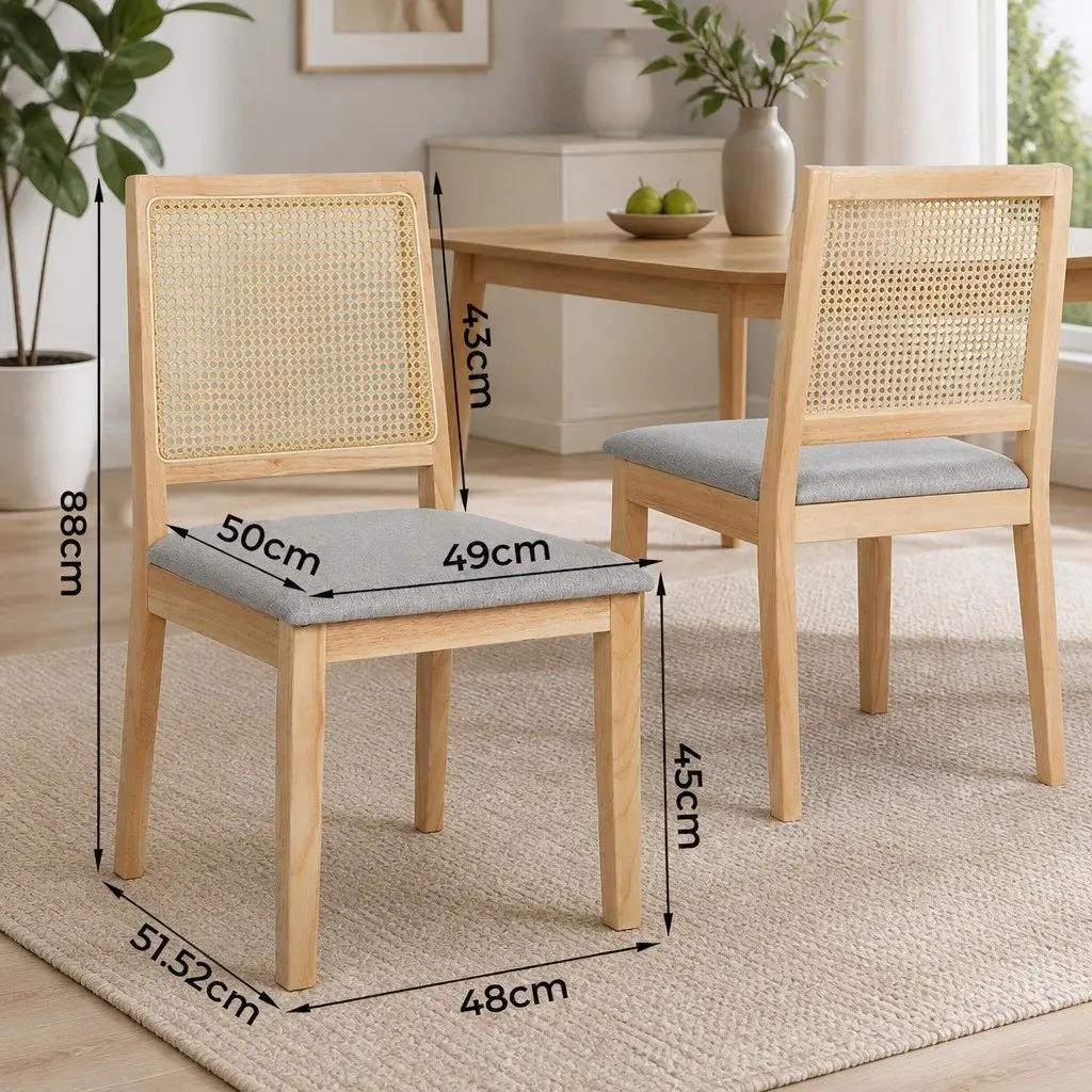 Set of 6 Armless Dining Chairs with Rattan Weave