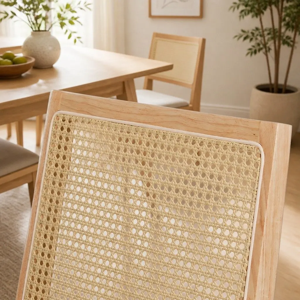 Set of 6 Armless Dining Chairs with Rattan Weave
