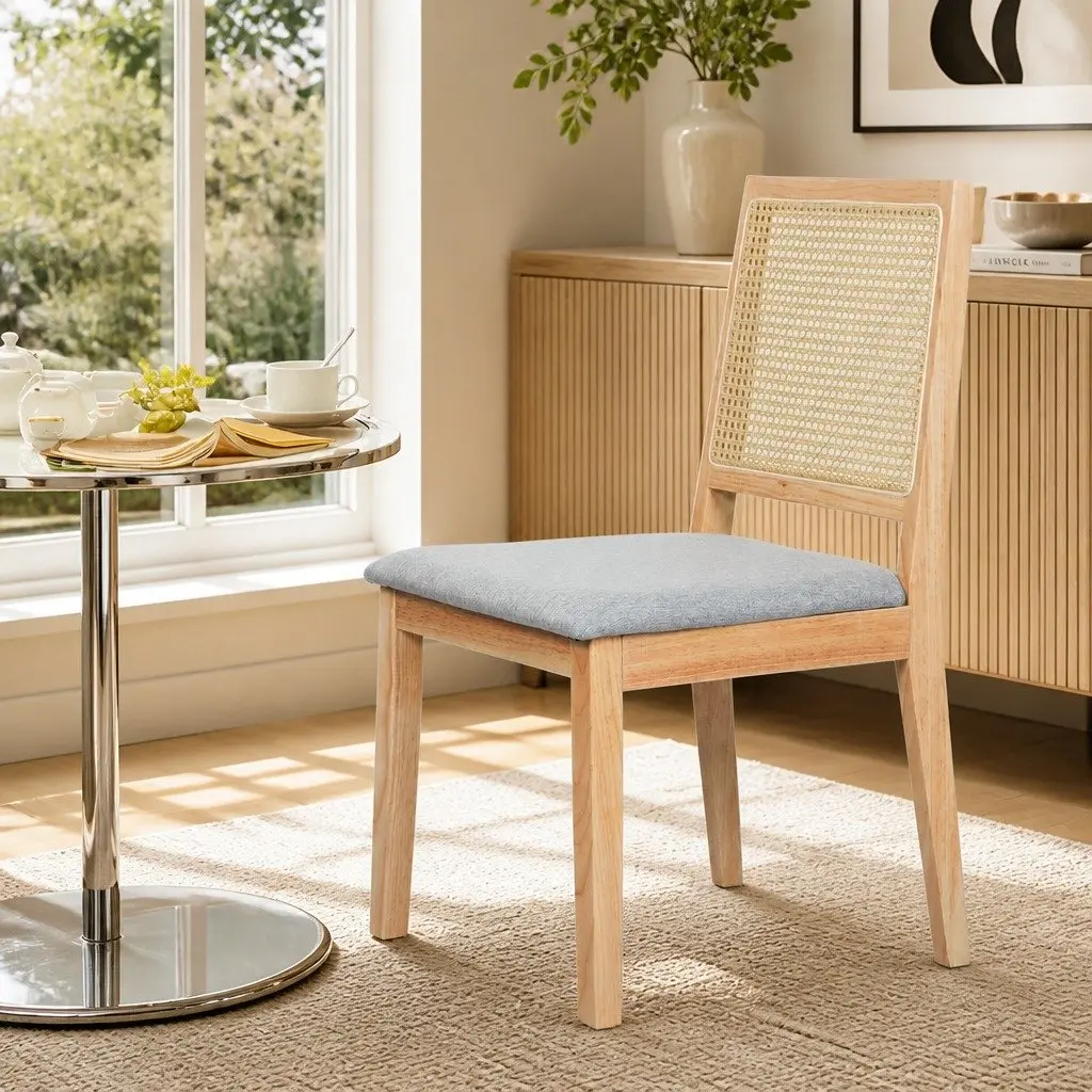 Set of 6 Armless Dining Chairs with Rattan Weave