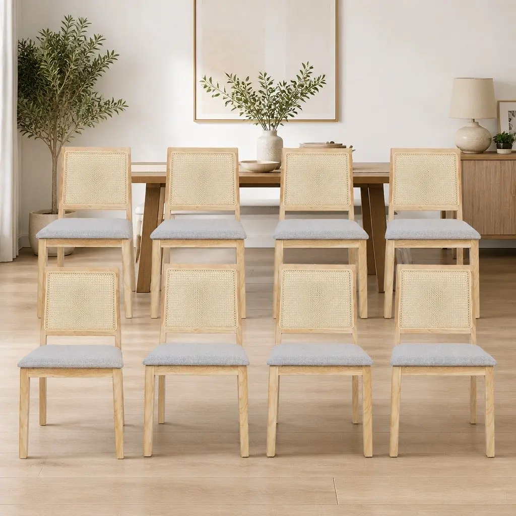 Set of 8 Armless Dining Chairs with Rattan Weave