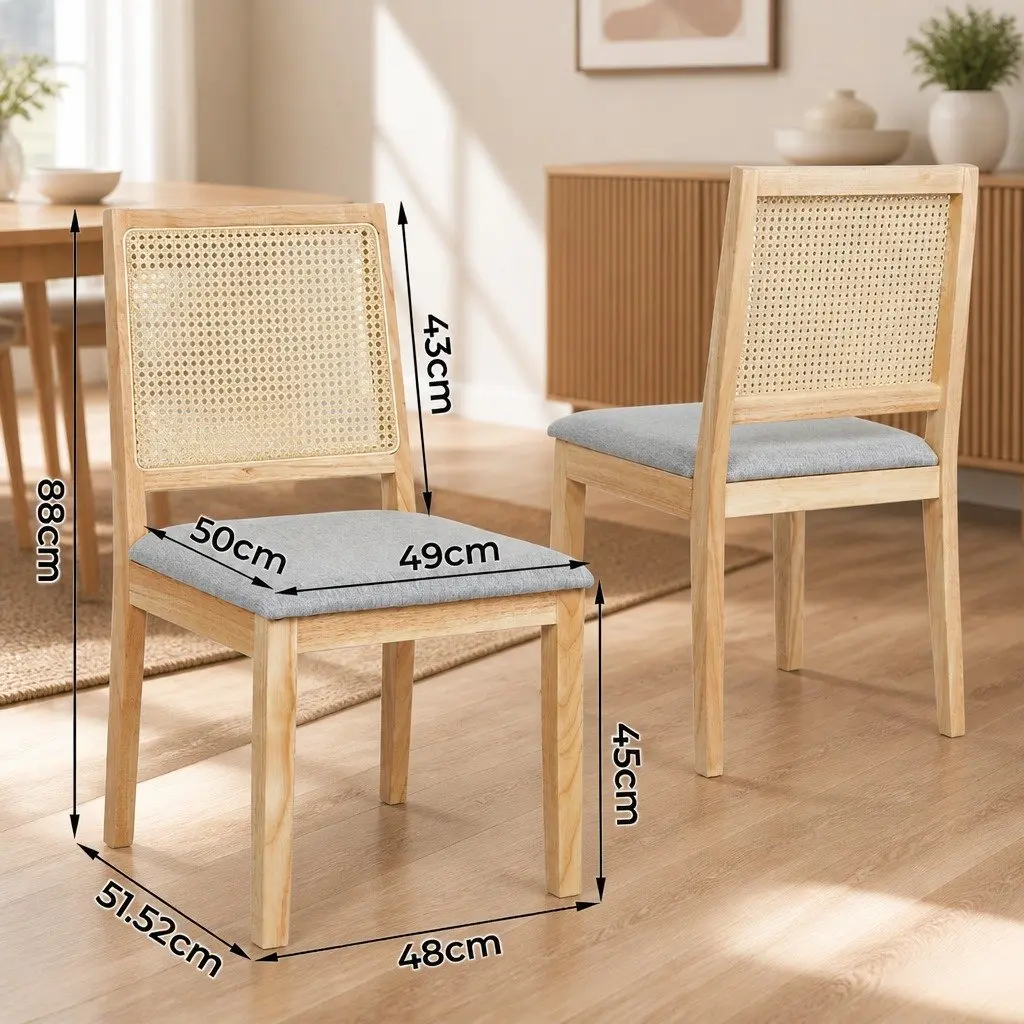 Set of 8 Armless Dining Chairs with Rattan Weave