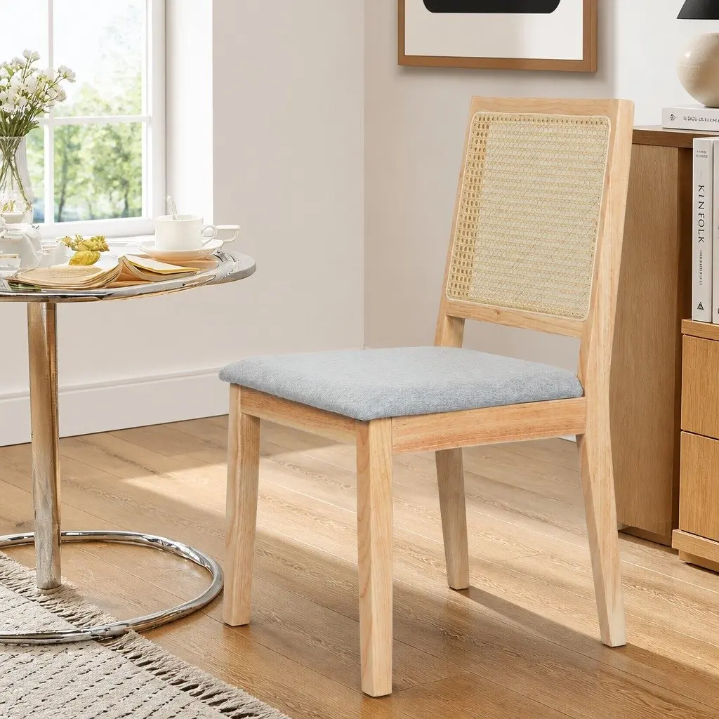 Set of 8 Armless Dining Chairs with Rattan Weave