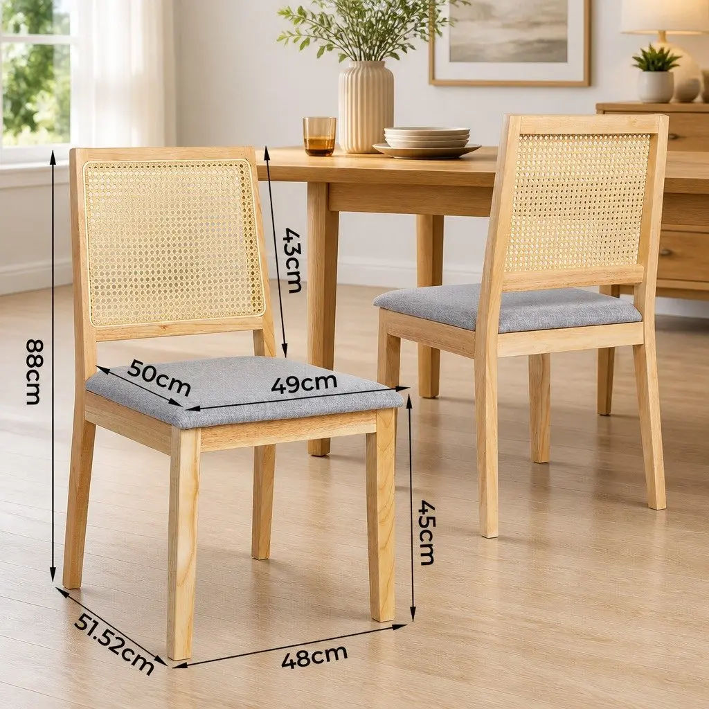 Dining Chairs Rattan Weave Open Back 2 Piece Wooden Lounge Seat