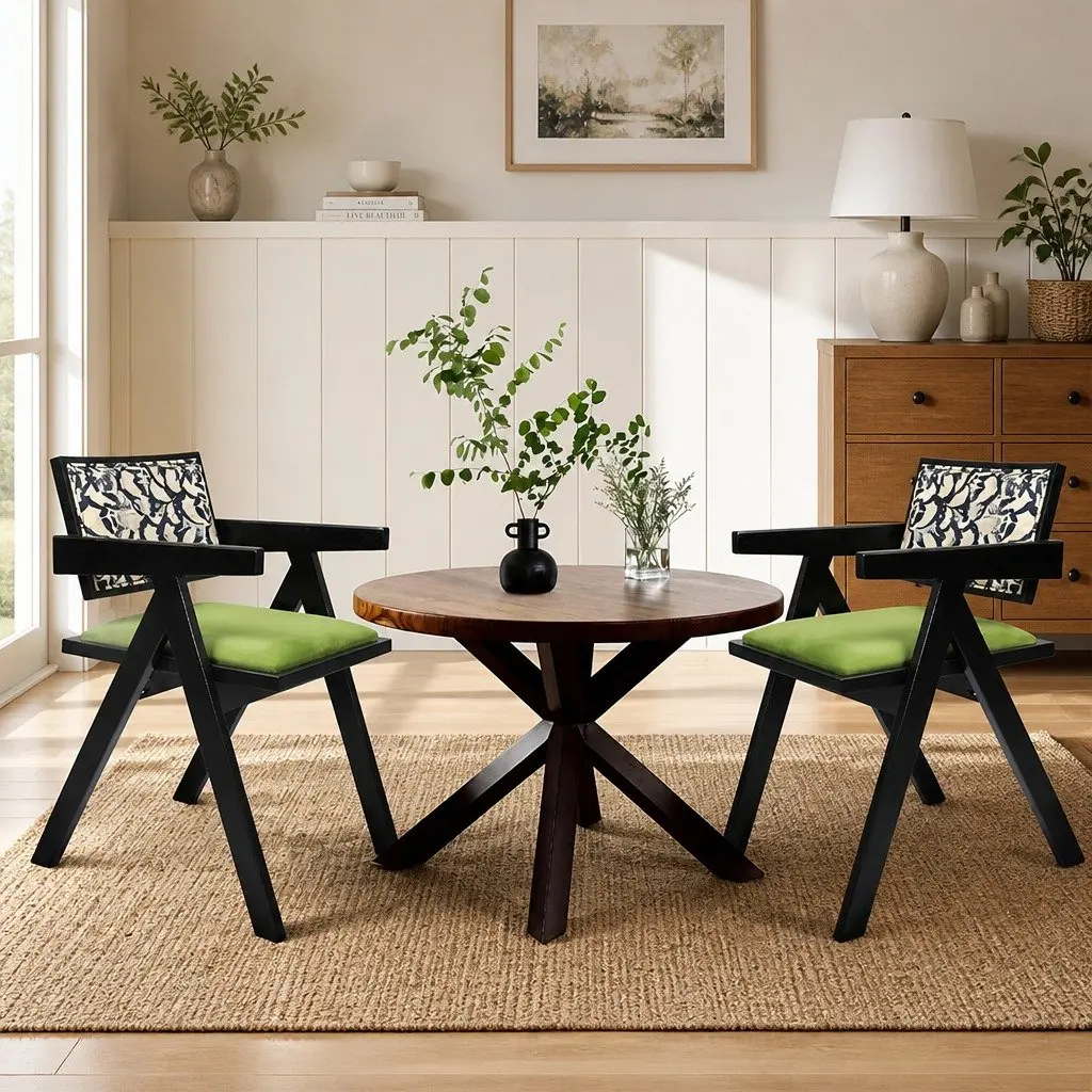 Dining Chair Retro Backrest Vintage French Style Kitchen Seat with Cushion