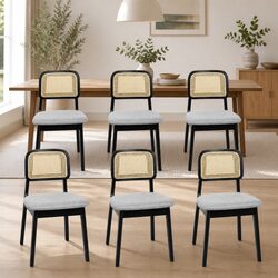 Set of 6 Comfortable Black Rattan Weave Dining Chairs
