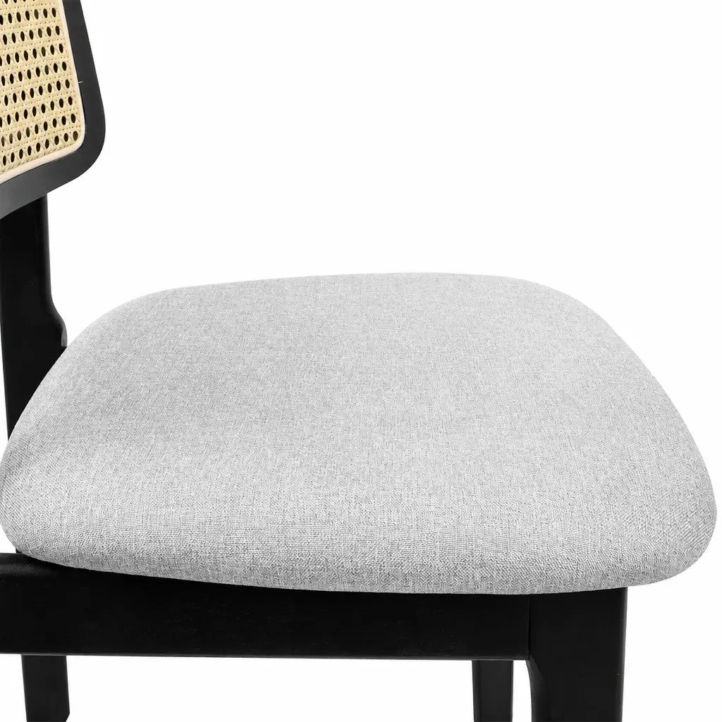 Dining Chair Set of 6 Rattan Weave Armless Black Wood Frame Velvet Upholstered