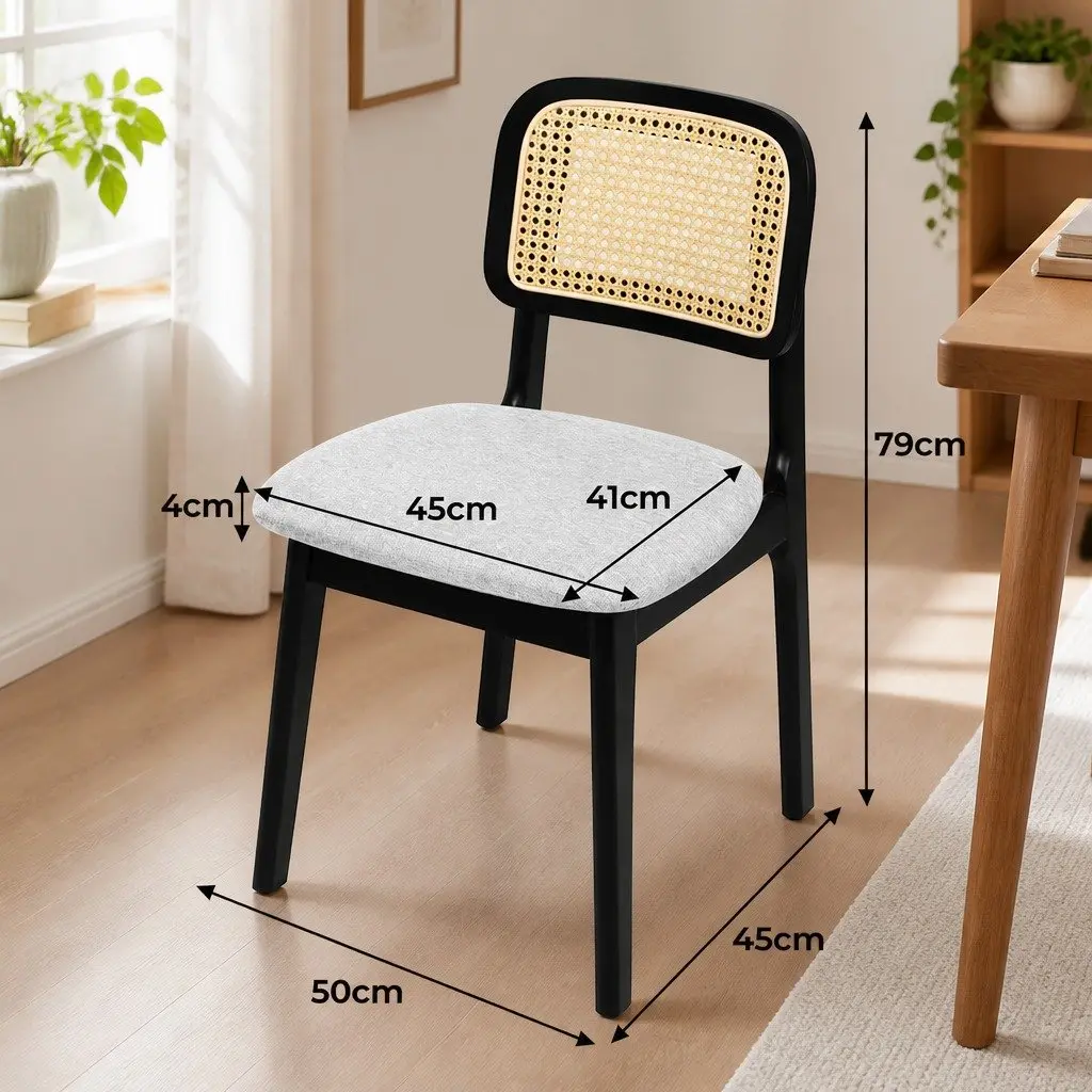 Set of 8 Armless Dining Chairs with Black Wood Frame and Rattan Weave Backrest for Kitchen and Dining Spaces