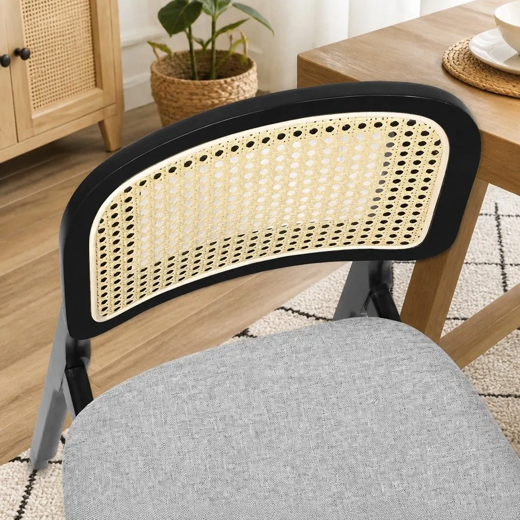 Set of 8 Armless Dining Chairs with Black Wood Frame and Rattan Weave Backrest for Kitchen and Dining Spaces