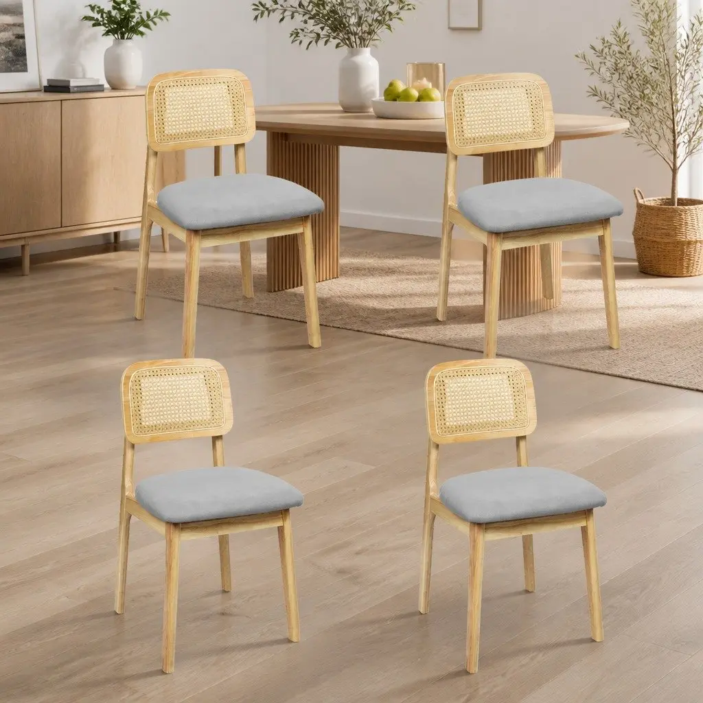 Set of 4 Armless Rattan Woven Dining Chairs