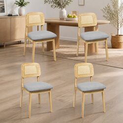 Set of 4 Armless Rattan Woven Dining Chairs