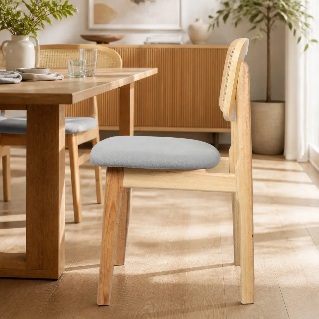 Set of 4 Armless Rattan Woven Dining Chairs
