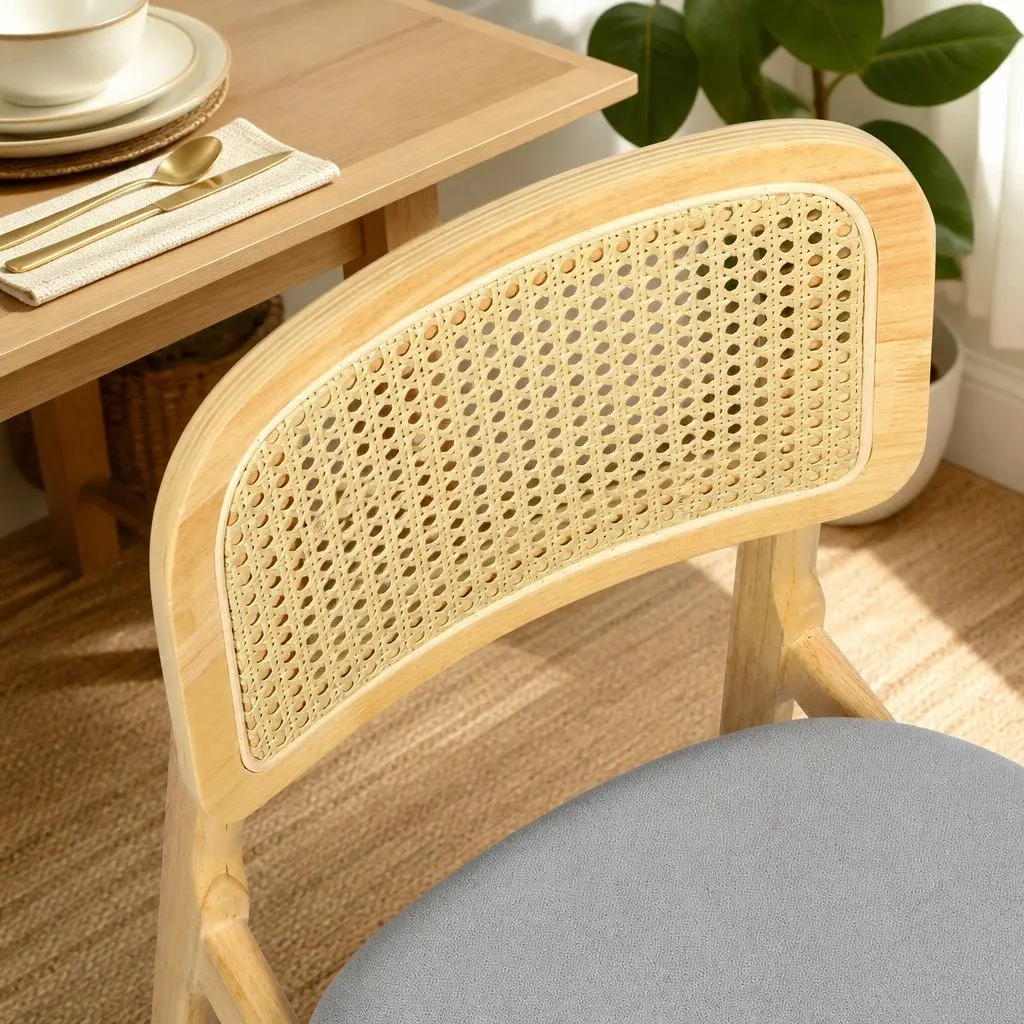 Set of 4 Armless Rattan Woven Dining Chairs