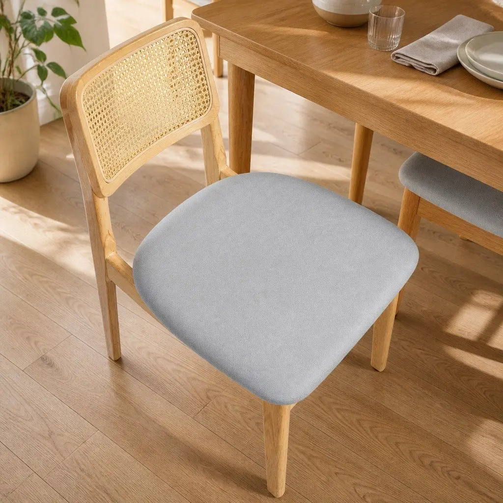 Set of 4 Armless Rattan Woven Dining Chairs