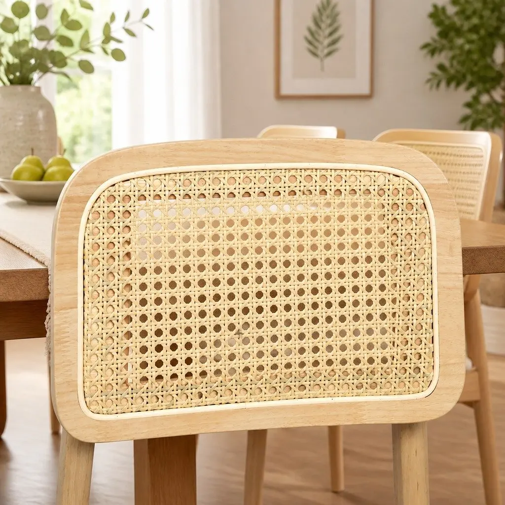 Set of 4 Armless Rattan Woven Dining Chairs