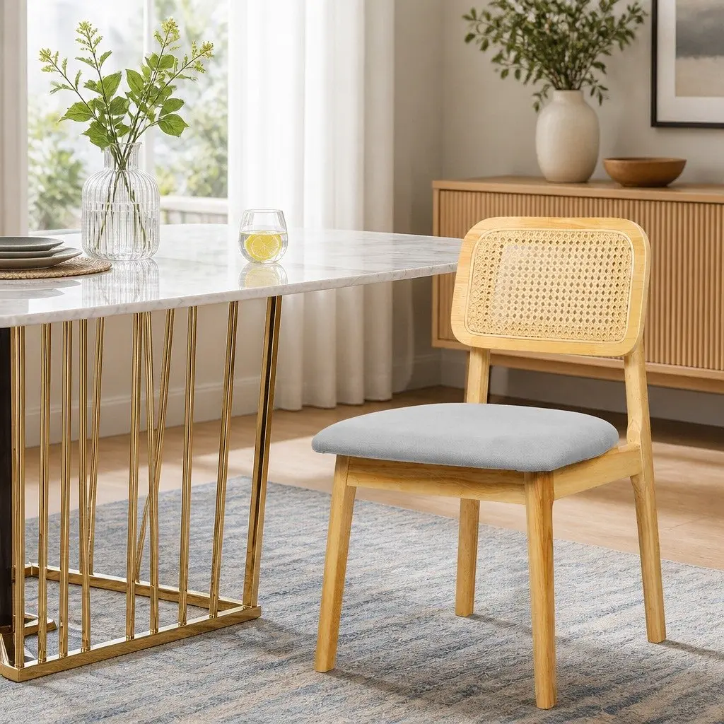 Set of 4 Armless Rattan Woven Dining Chairs
