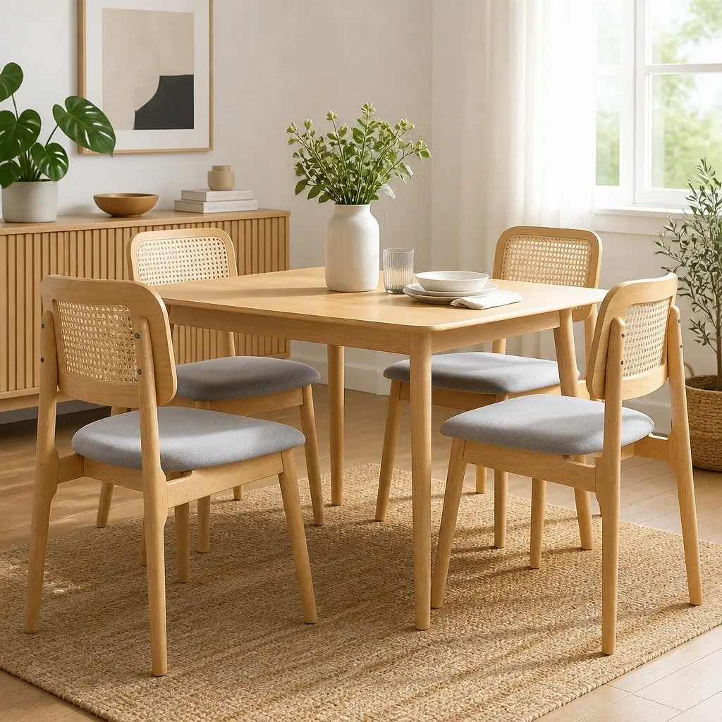 Set of 4 Armless Rattan Woven Dining Chairs