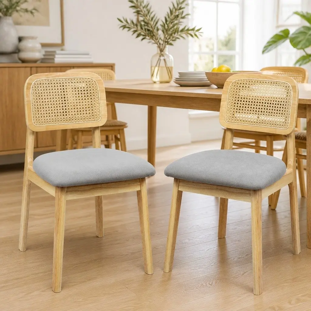 Set of 4 Armless Rattan Woven Dining Chairs