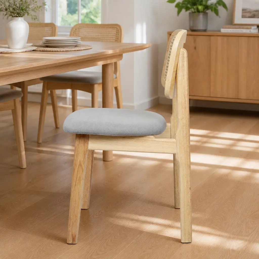 Set of 6 Natural Rattan Dining Chairs with Wood Frame