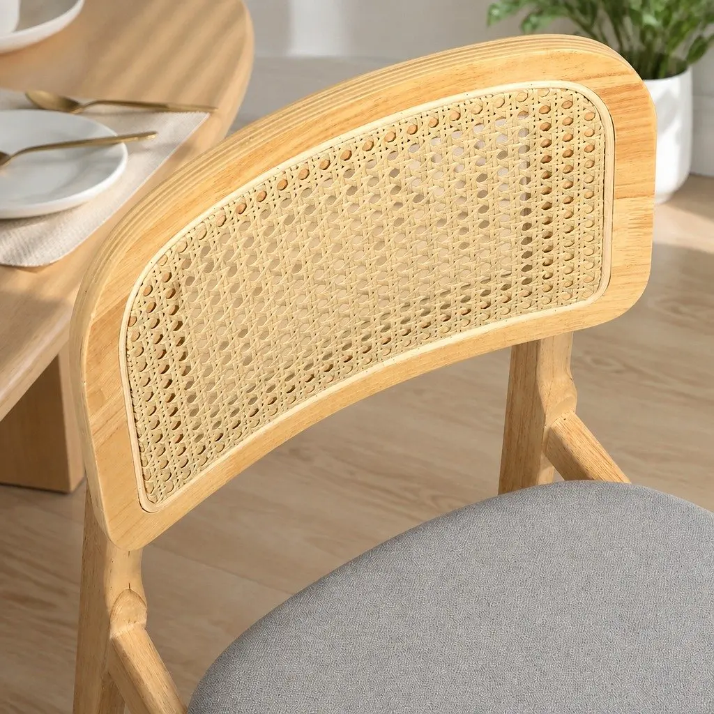 Set of 6 Natural Rattan Dining Chairs with Wood Frame