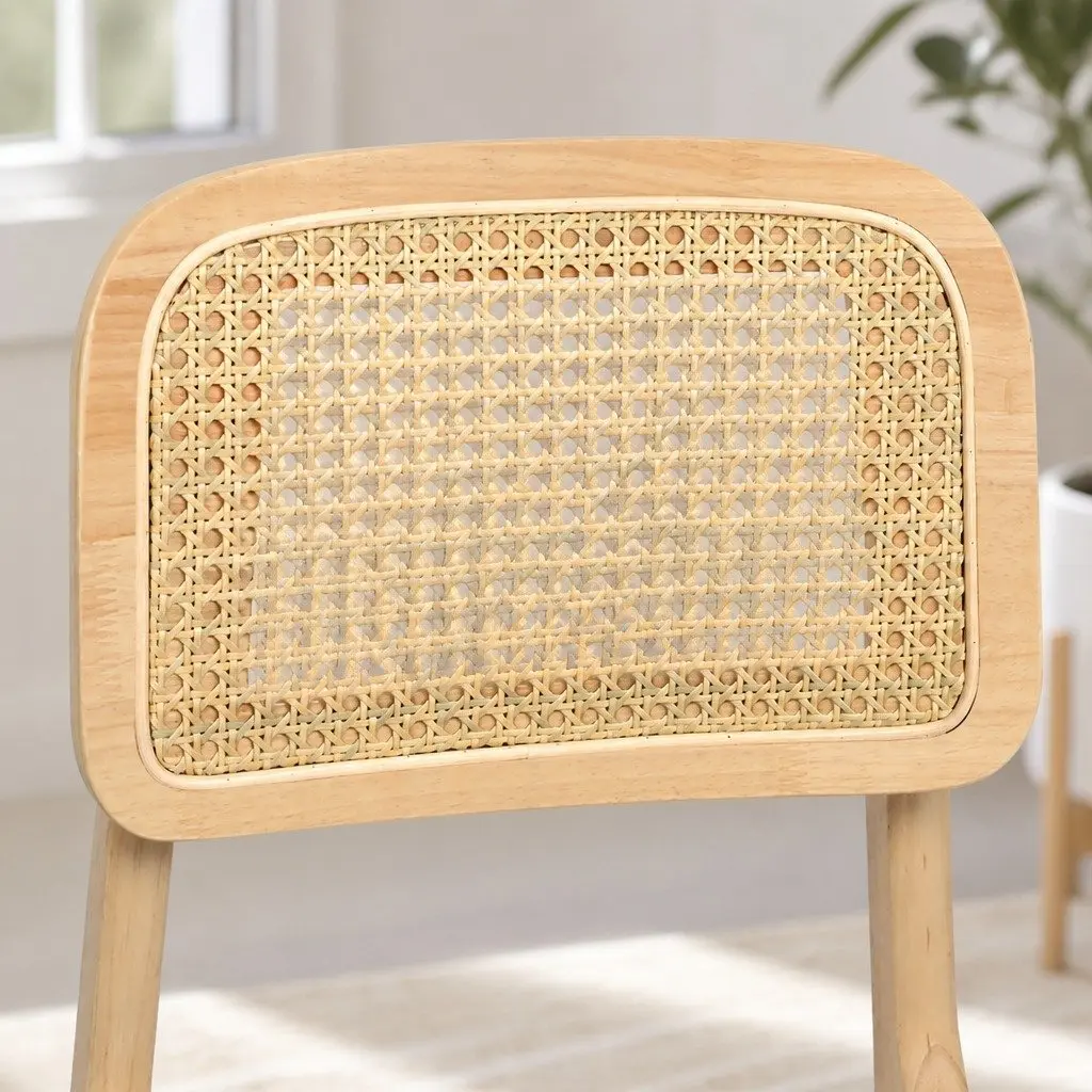 Set of 6 Natural Rattan Dining Chairs with Wood Frame