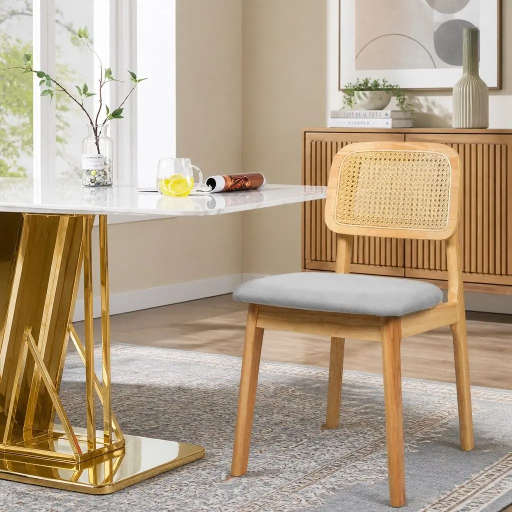 Set of 6 Natural Rattan Dining Chairs with Wood Frame