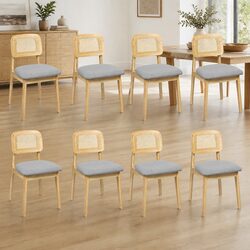 Natural Wood Dining Chairs Set of 8 with Rattan Design