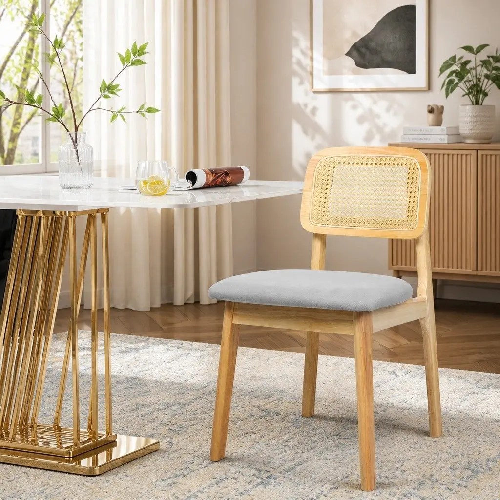 Dining Chair Armless Rattan Natural Wood Set of 8 Kitchen Furniture