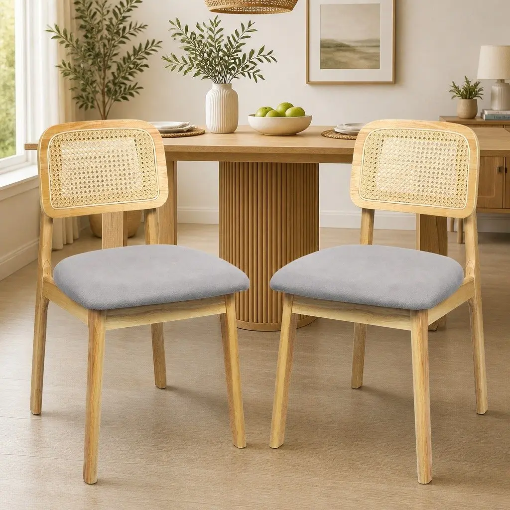 Dining Chair Armless Rattan Natural Wood Set of 8 Kitchen Furniture